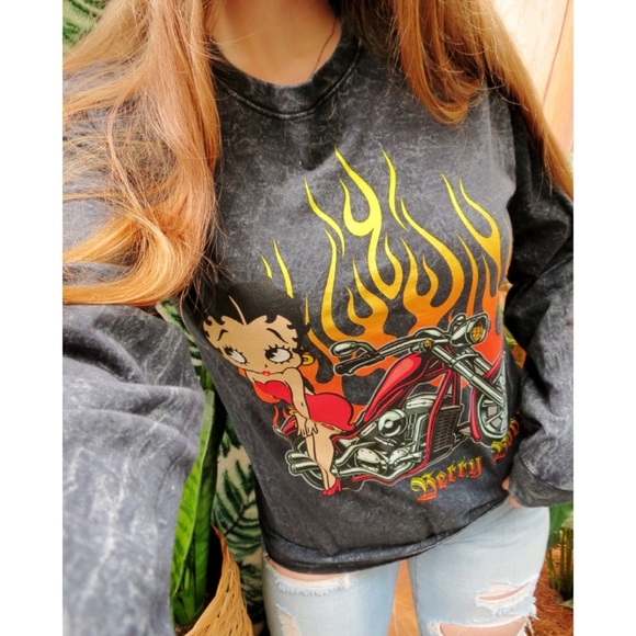 Betty Boop Tops - Betty boop acid washed moto graphic long sleeve ❤️‍🔥